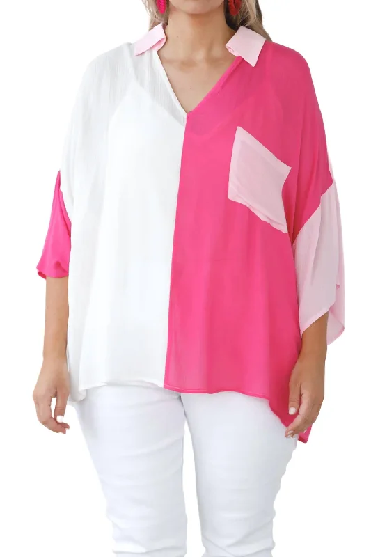 Color Block Top In Pink/white