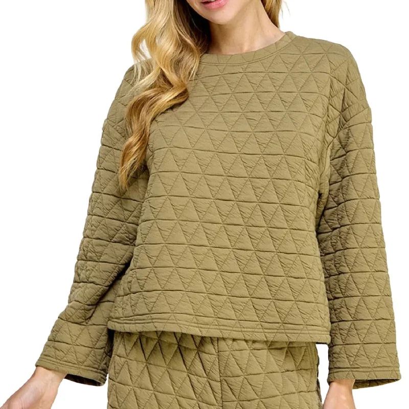 Long Sleeve Quilted Top - Reg/curvy In Olive