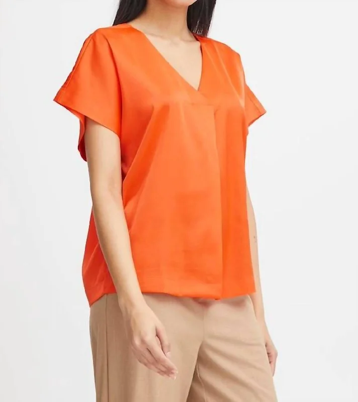 V-Neck Satin Top In Sunkist