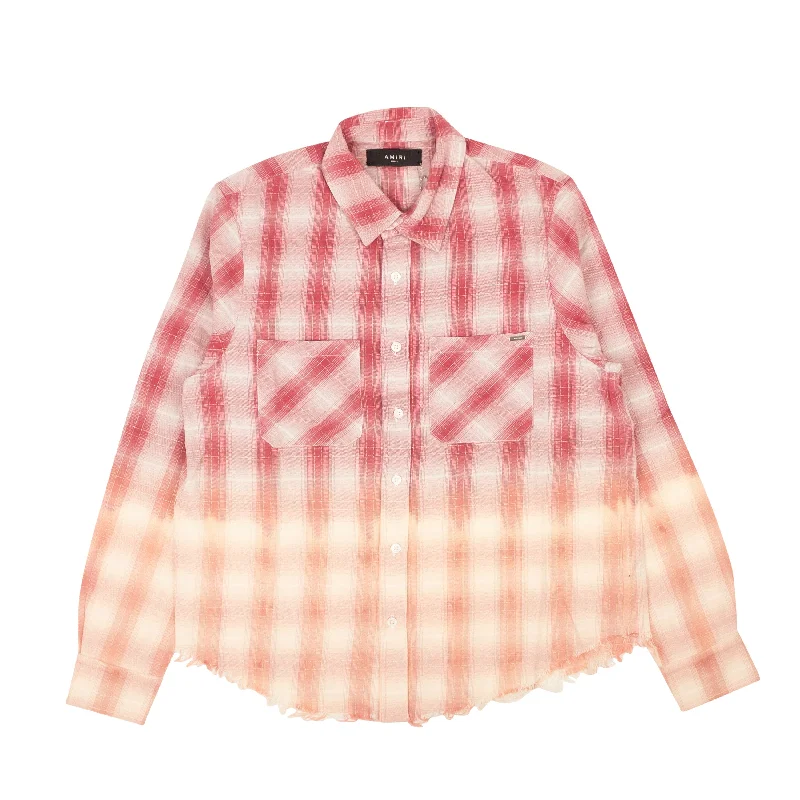 Amiri Ombre Lurex Plaid Raw Edge Shirt - Red