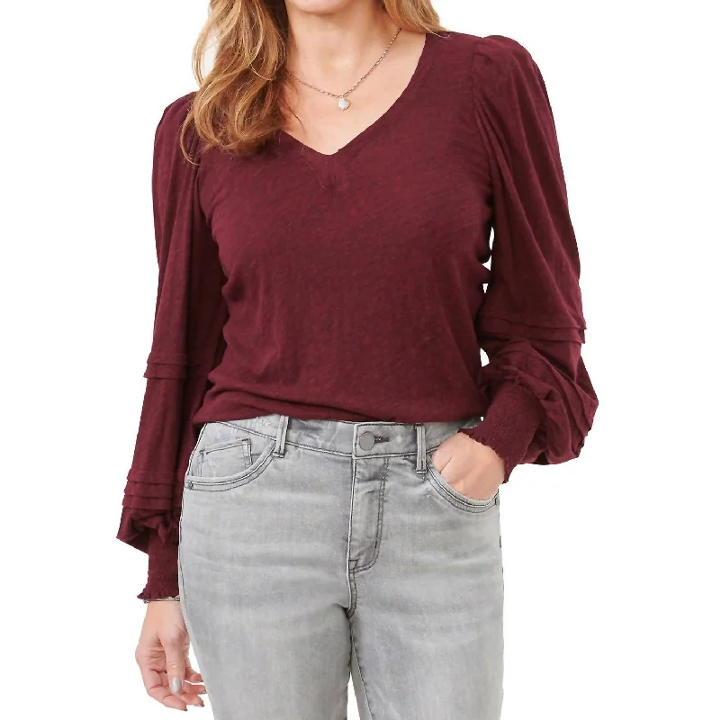 Blouson Puff Sleeves Blouse In Heather Wineberry