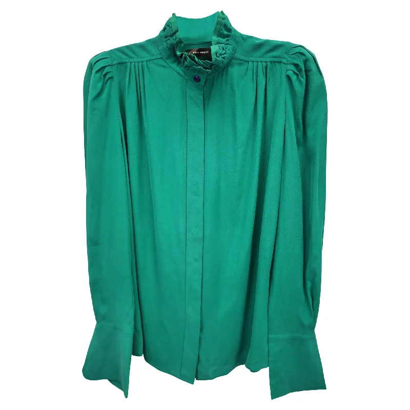 Isabel Marant Ruffled-Neck Button-Up Shirt in Green Silk