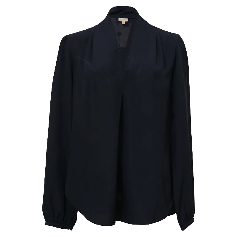 Michael Michael Kors  V-Neck Blouse in Navy Blue Silk