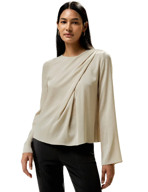 One Shoulder Asymmetrical Flounce Silk Blouse for Women