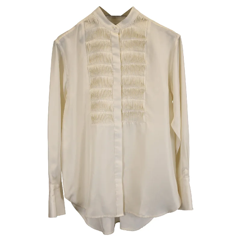 Toteme Wavy Pleat Bib Shirt in Ivory Silk