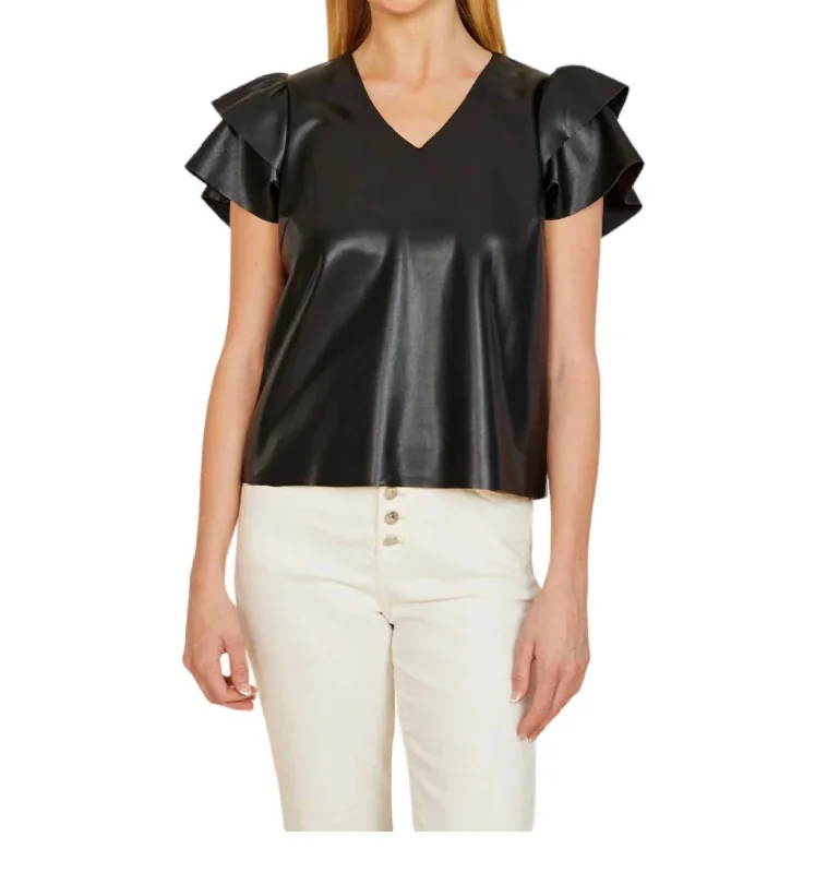 Vegan Leather Blouse In Black