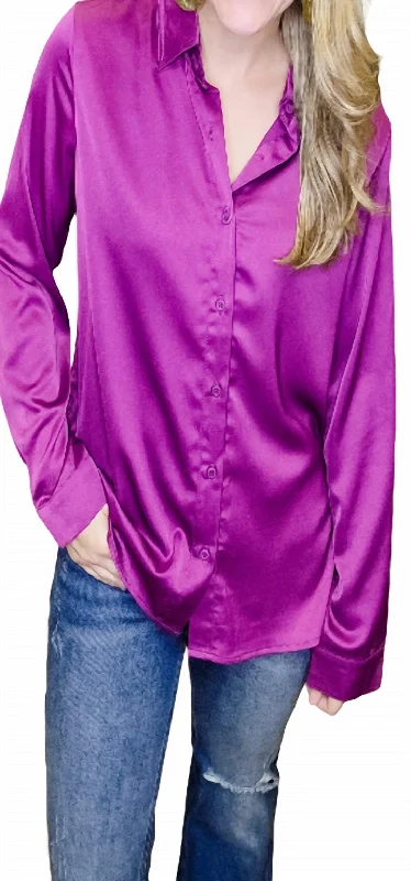 Women's Nine To Five Satin Blouse In Magenta