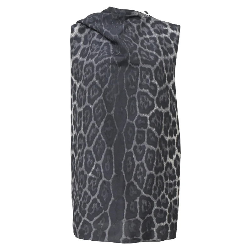 Yves Saint Laurent Printed Sleeveless Blouse in Animal Print Silk