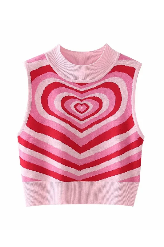 Contrast Color Heart Printed Knitted Tank