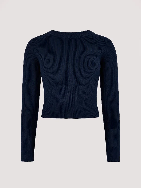 The Ribbed Knit Cropped Top - Navy