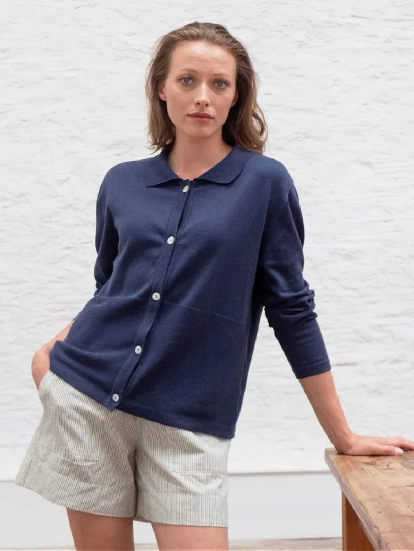 Alba Organic Cotton Polo Neck Cardigan | Indigo