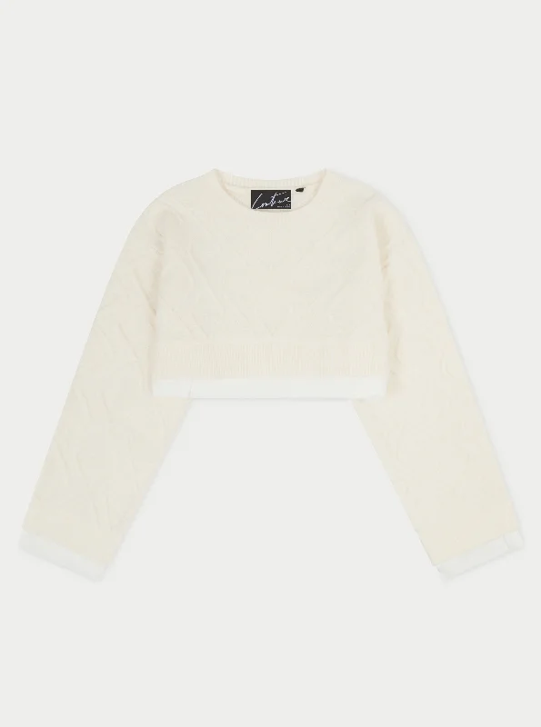 CABLE KNITTED CROPPED SWEATER - OFF WHITE