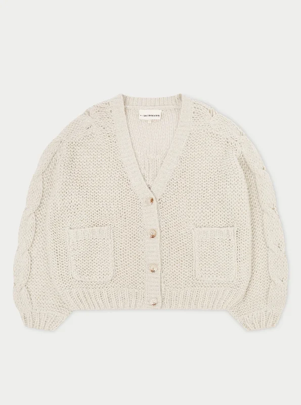 EMBLEM OVERSIZED KNIT CARDIGAN - STONE