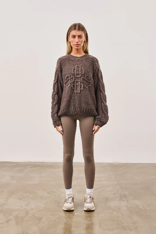 EMBLEM OVERSIZED KNIT JUMPER - COCOA