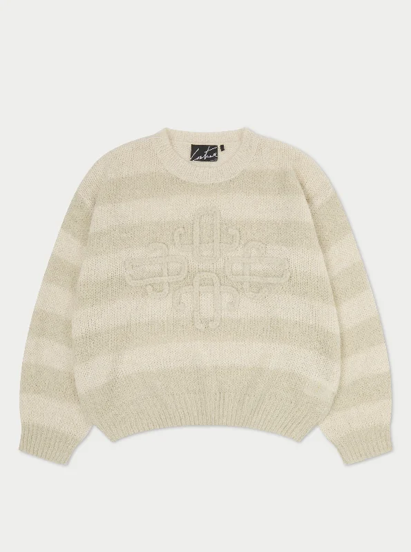 LIGHTWEIGHT STRIPE EMBLEM OVERSIZED KNIT JUMPER - STONE