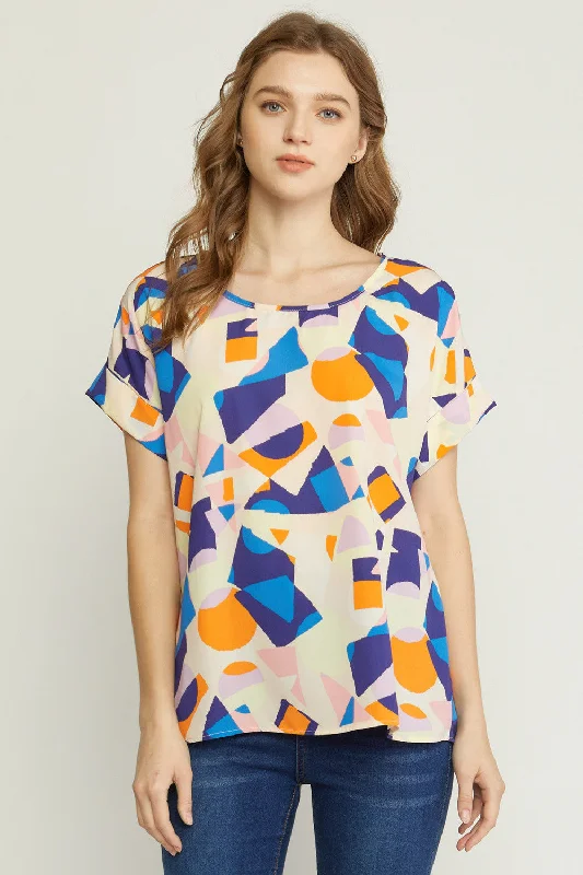 Abstract Printed Blouse, Navy