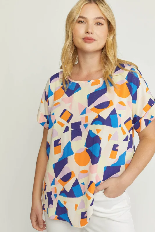 Abstract Printed Blouse, Navy