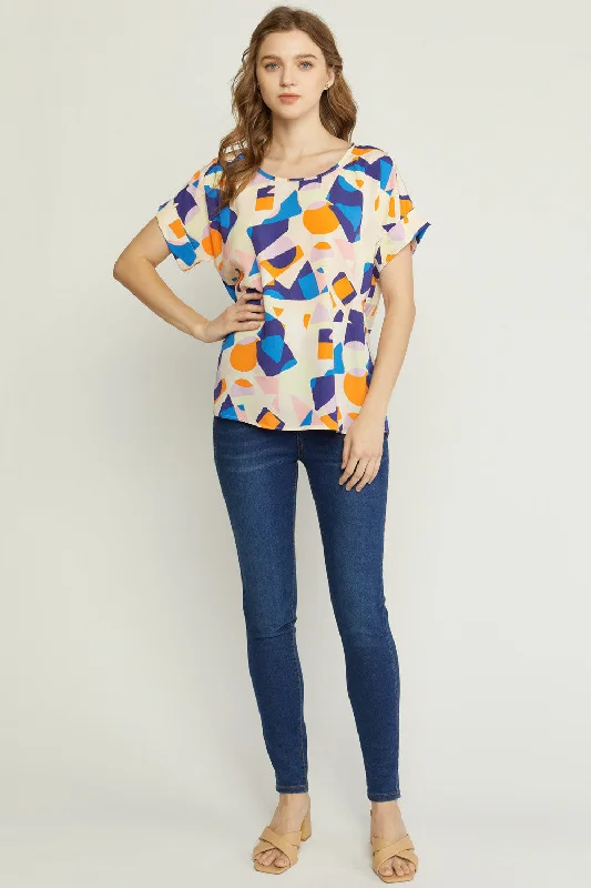 Abstract Printed Blouse, Navy