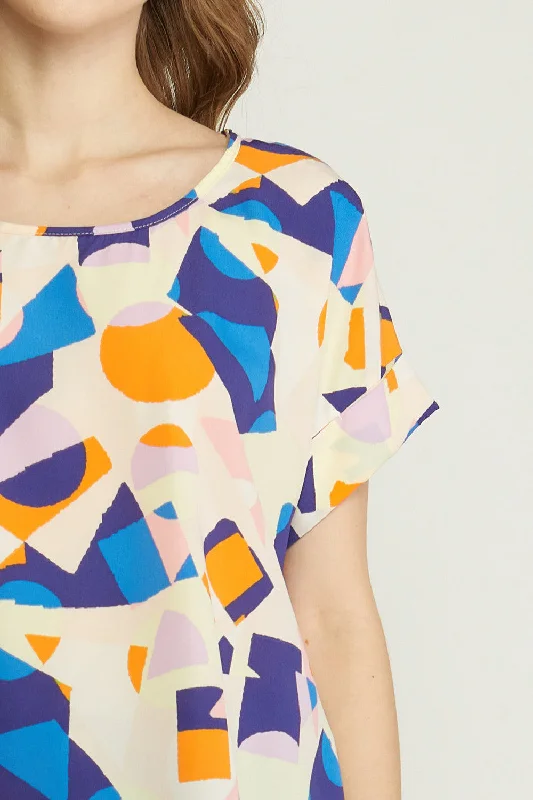 Abstract Printed Blouse, Navy