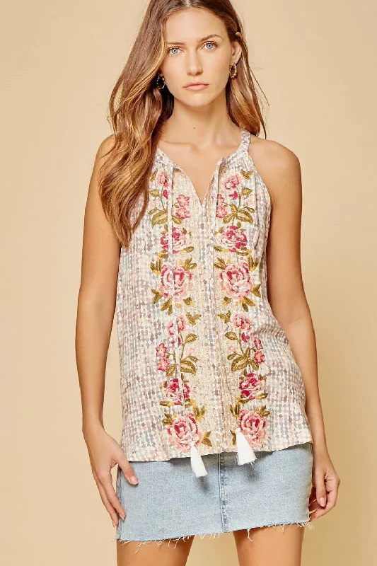 Floral Embroidered Sleeveless Top