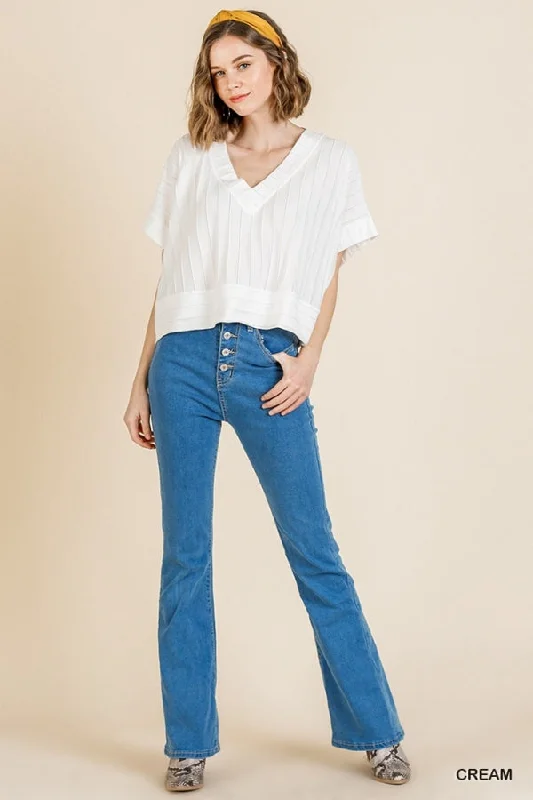 Paneled Burnout Cropped Top, Cream