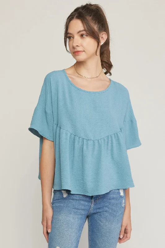 Round Neck Babydoll Top, Blue