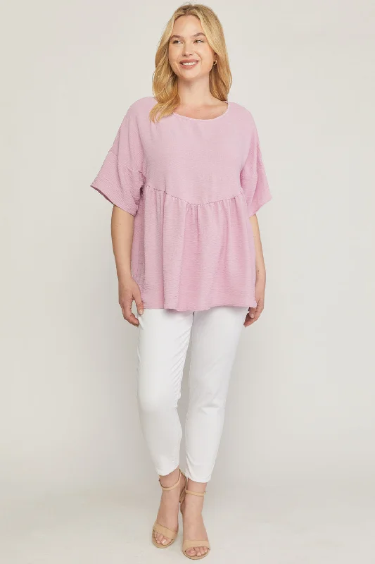 Round Neck Babydoll Top, Orchid Pink