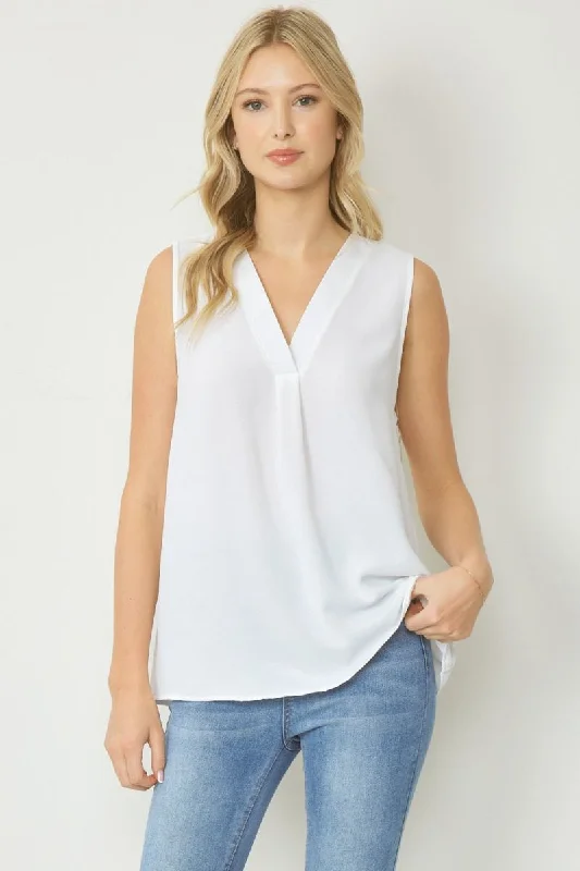 Sleeveless V-Neck Top, Ivory