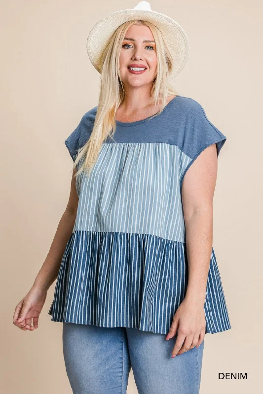 Striped & Tiered Denim Top