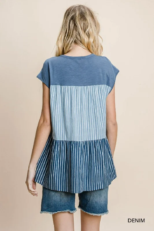 Striped & Tiered Denim Top