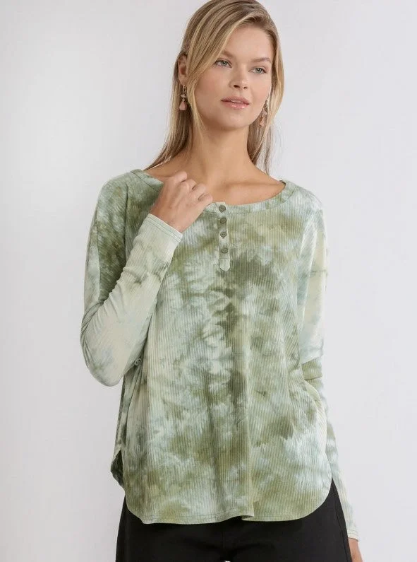 Tie Dye Ribbed Top, Olive