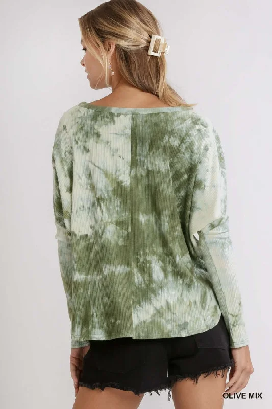 Tie Dye Ribbed Top, Olive