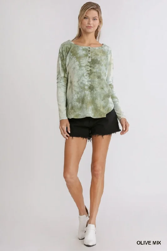 Tie Dye Ribbed Top, Olive