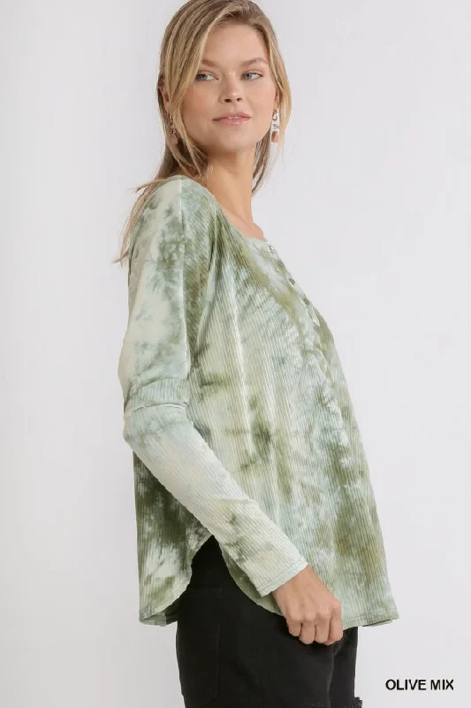 Tie Dye Ribbed Top, Olive