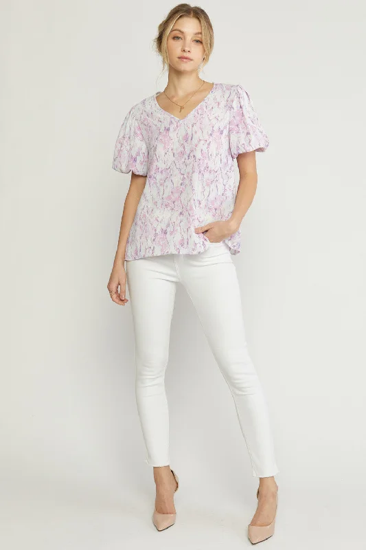 Watercolor Puff Sleeve Blouse, Lilac