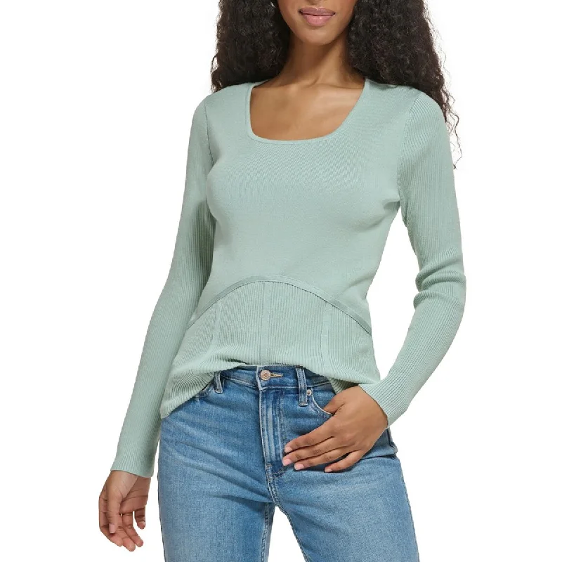 Calvin Klein Womens Ribbed Scoop Neck Pullover Sweater