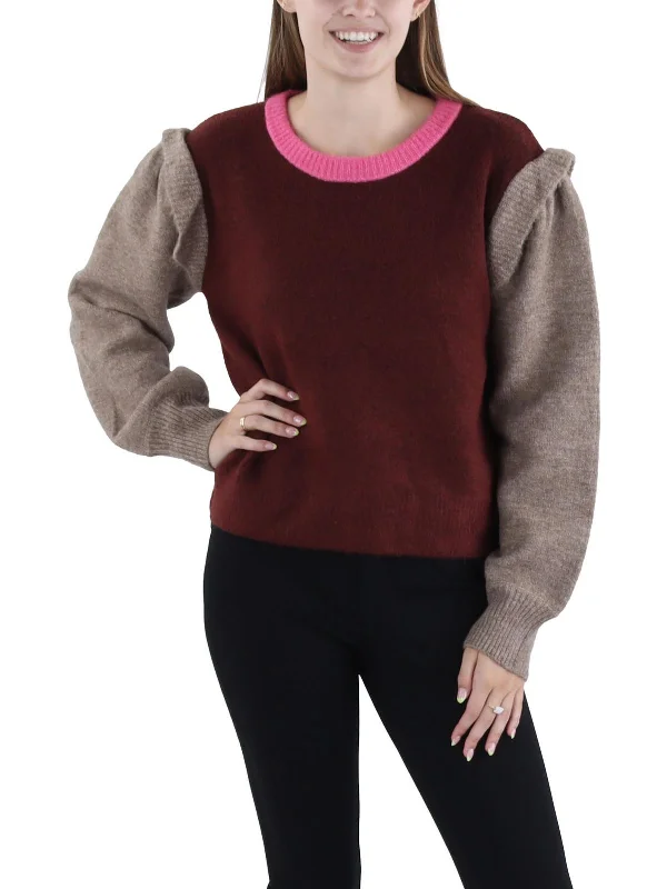 Colorblock Womens Ribbed Mock Neck Pullover Sweater