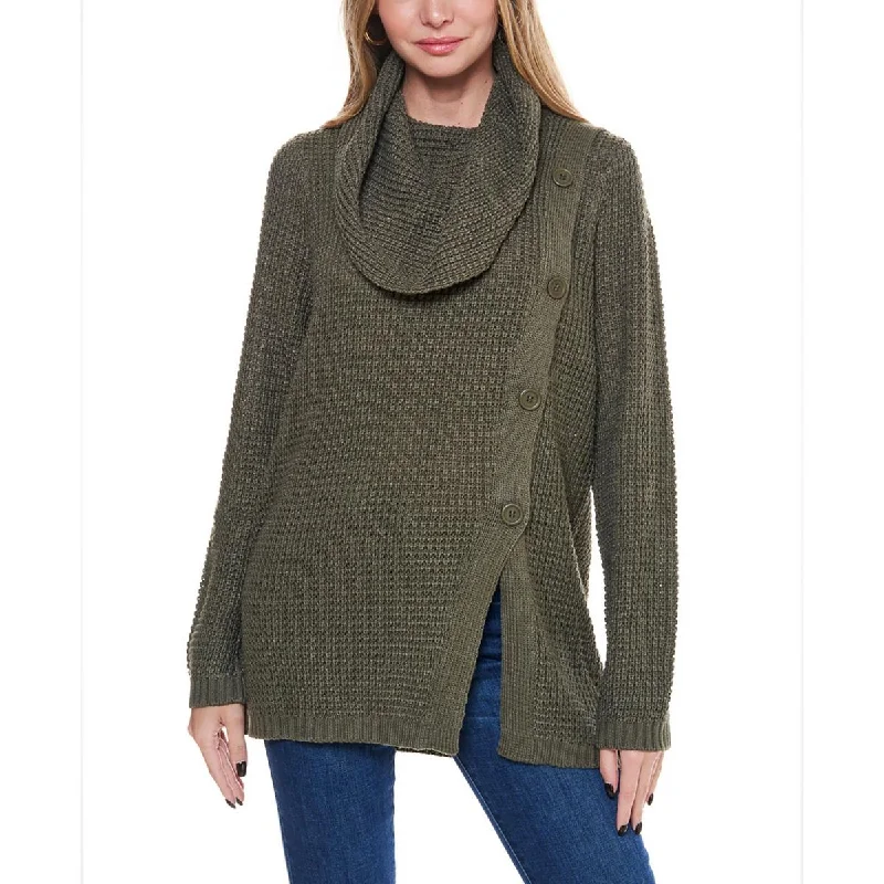 Fever Womens Waffle Cowl Neck Pullover Sweater