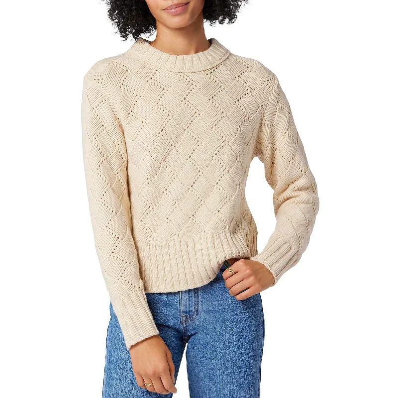 Joie Womens Isabey Ribbed Trim Open Stitch Pullover Sweater