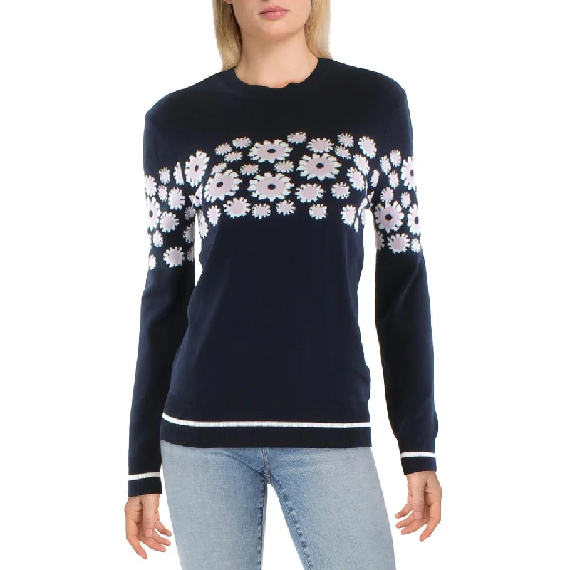 N by Nancy Womens Floral Print Crewneck Pullover Sweater