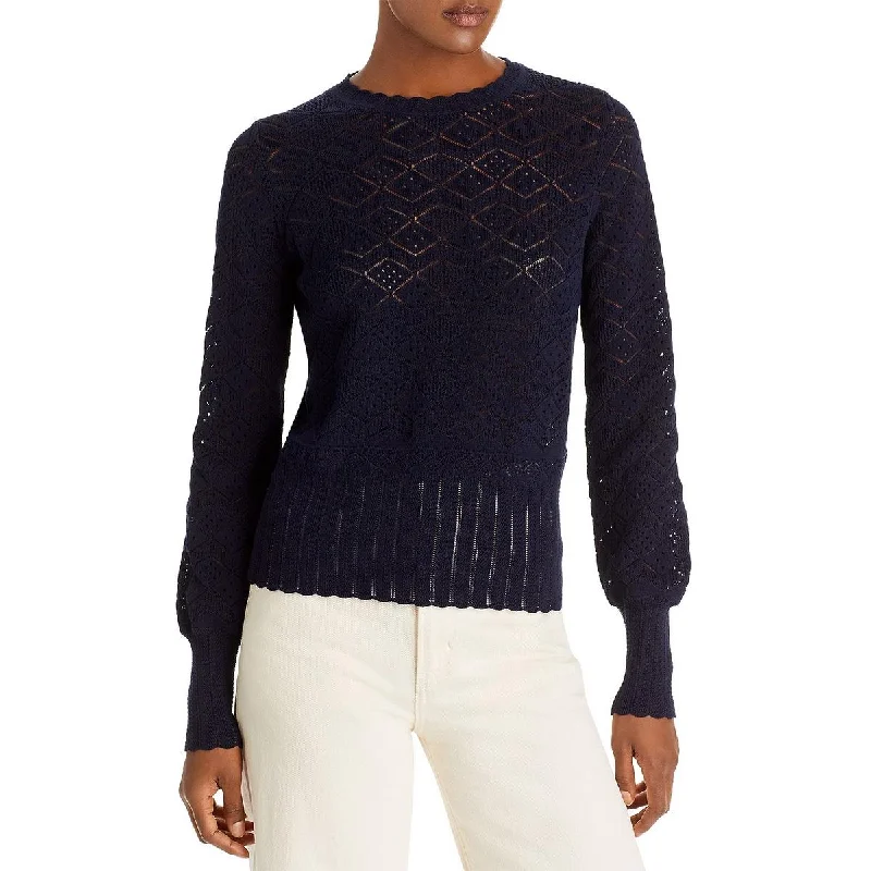 Rebecca Taylor Womens Pointelle Crew Neck Pullover Sweater