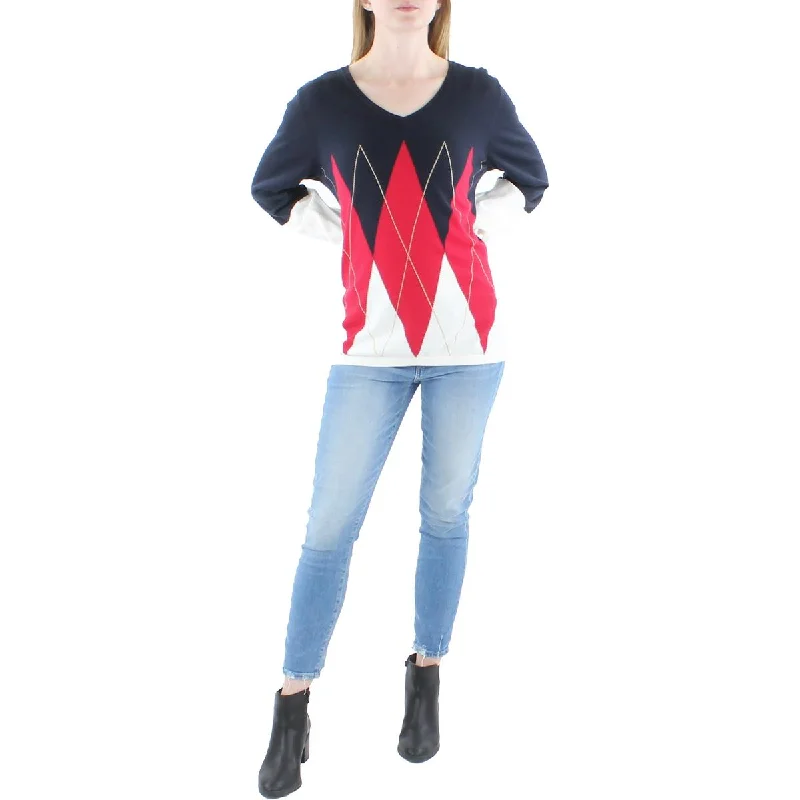 Tommy Hilfiger Womens Argyle Colorblocked Pullover Sweater