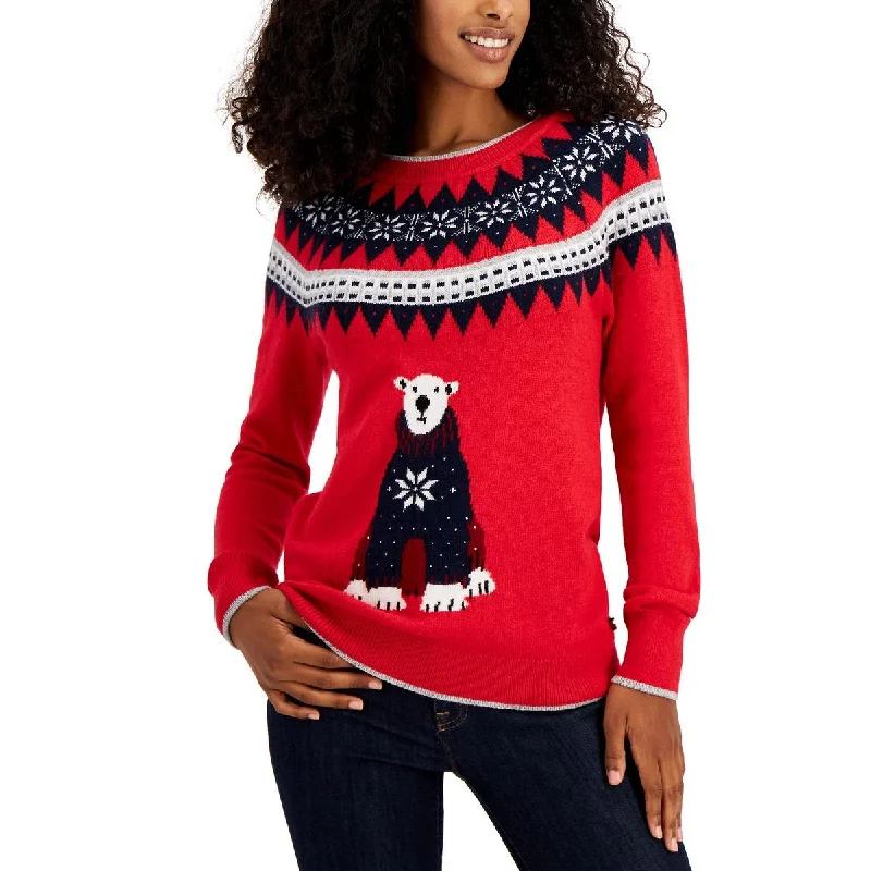 Tommy Hilfiger Womens Bear Fairisle Knit Pullover Sweater