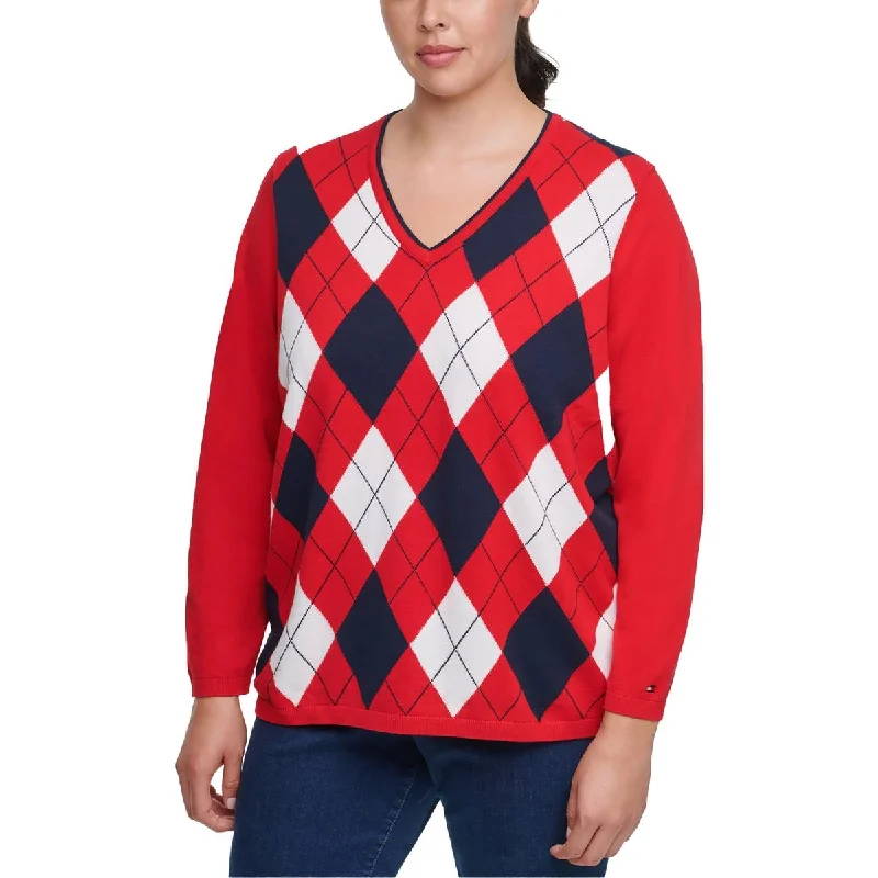 Tommy Hilfiger Womens Plus Ribbed Trim  Cotton Pullover Sweater