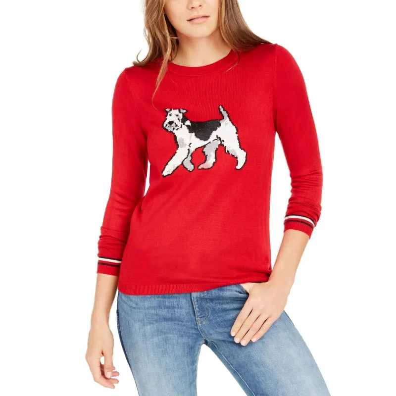 Tommy Hilfiger Womens Terrier Long Sleeve Terrier Print Pullover Sweater