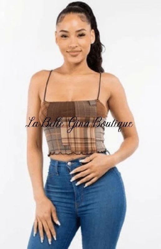 DANE Sleeveless printed mesh crop top