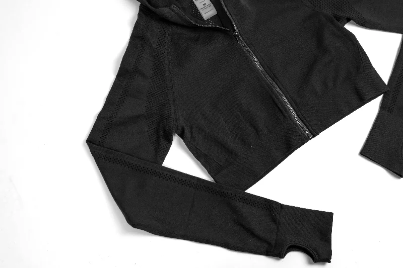 Seamless Crop Zip-Up - Black