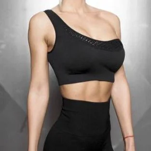 Seamless Black Mesh Baller Babe Shoulder Crop Top