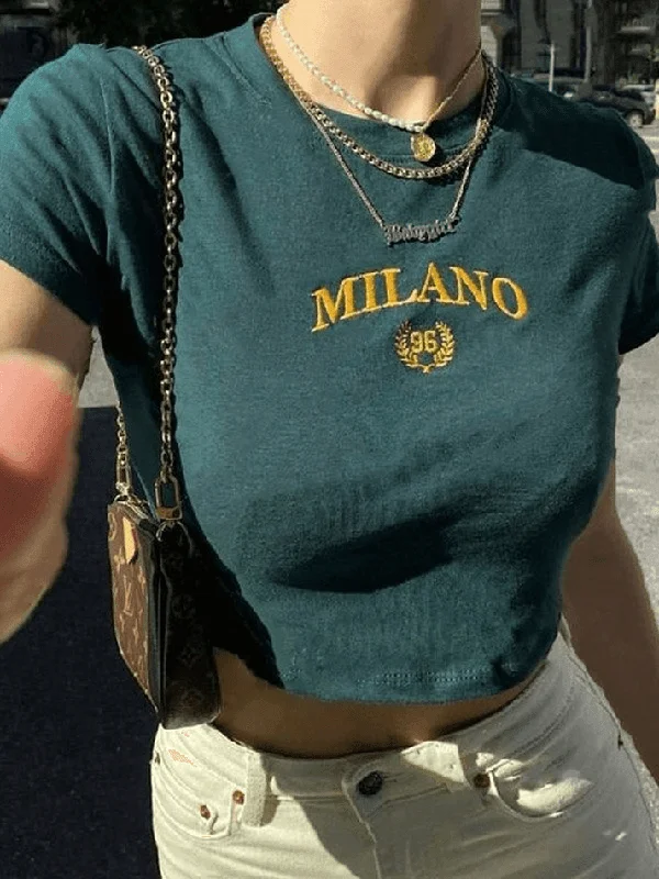 Vintage Logo Embroidery Crop Top